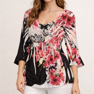 Cato Black and Pink Floral Blouse